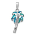thumbnail image 1 of FB Jewels Sterling Silver Created Blue Opal Inlay Palm Tree Pendant, 1 of 2