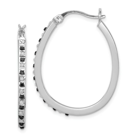 FB Jewels Sterling Silver Diamond Mystique Black/White Dia Hinged Hoop Earrings