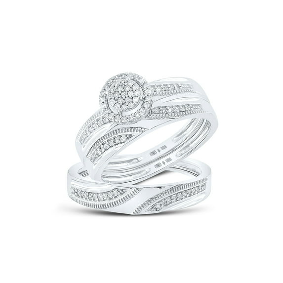FB Jewels Sterling Silver His Hers Round Diamond Cluster Matching Wedding Set 1/4 Cttw Size 6