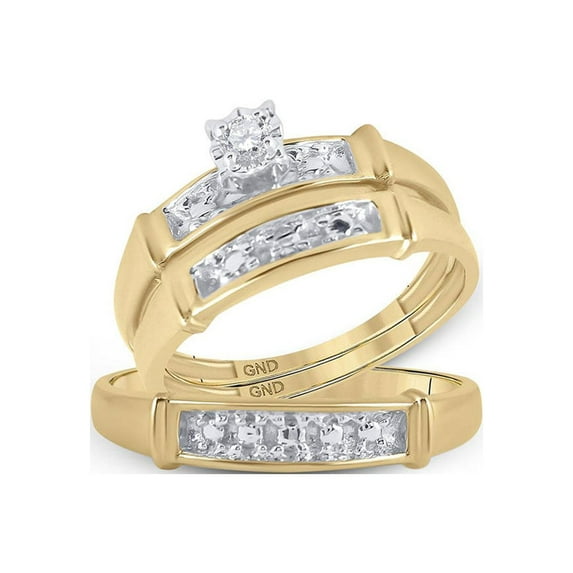FB Jewels Sterling Silver His & Hers Round Diamond Solitaire Matching Bridal Wedding Ring Band Set 1/12 Cttw