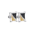 thumbnail image 1 of FB Jewels Sterling Silver Mens Round Black Yellow Color Enhanced Diamond Square Cluster Earrings 1/4 Cttw, 1 of 1