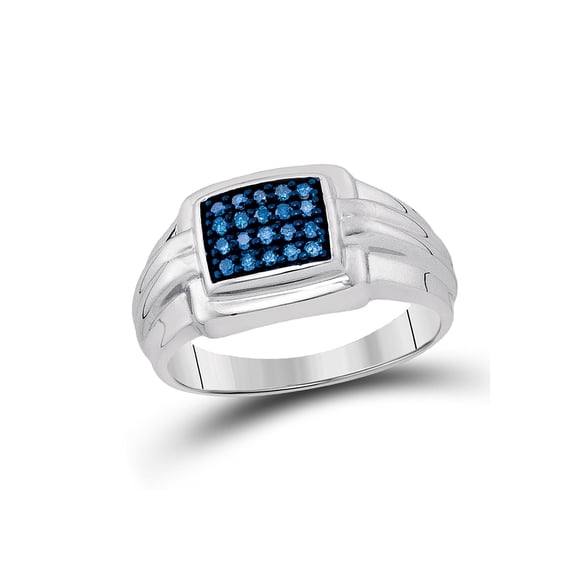 FB Jewels Sterling Silver Mens Round Blue Color Enhanced Diamond Cluster Ring 1/4 Cttw Size 12