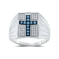 thumbnail image 1 of FB Jewels Sterling Silver Mens Round Blue Color Enhanced Diamond Cross Religious Ring 1/2 Cttw, 1 of 1
