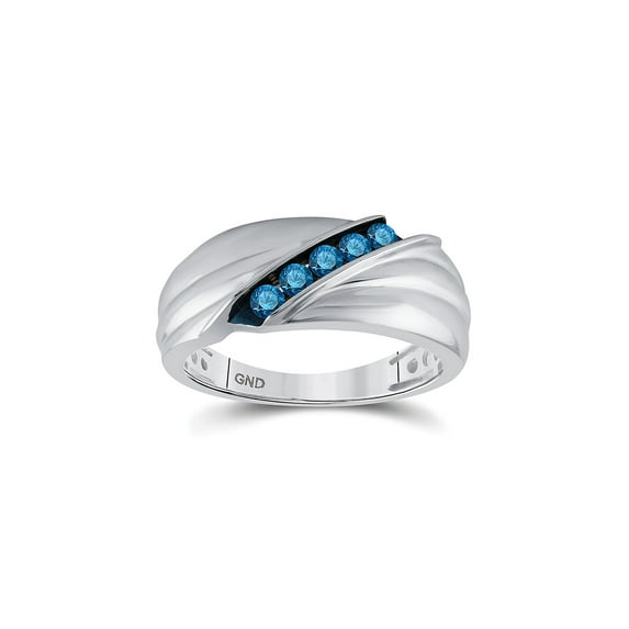 FB Jewels Sterling Silver Mens Round Blue Color Enhanced Diamond Wedding Anniversary Band Ring 1/3 Cttw Size 11