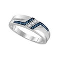 thumbnail image 1 of FB Jewels Sterling Silver Mens Round Blue Color Enhanced Diamond Wedding Band 1/5 Cttw, 1 of 1