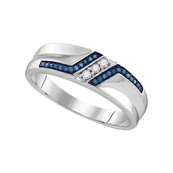 FB Jewels Sterling Silver Mens Round Blue Color Enhanced Diamond Wedding Band 1/5 Cttw