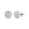thumbnail image 1 of FB Jewels Sterling Silver Mens Round Diamond 3D Circle Disk Earrings 1/20 Cttw, 1 of 2