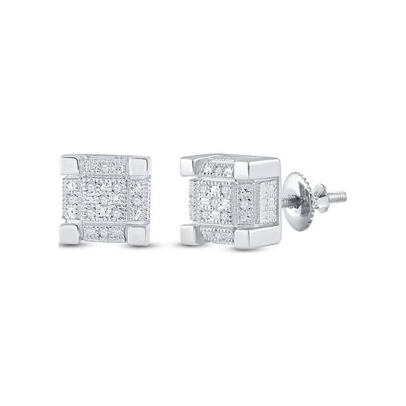 FB Jewels Sterling Silver Mens Round Diamond 3D Cube Square Earrings 1/20 Cttw