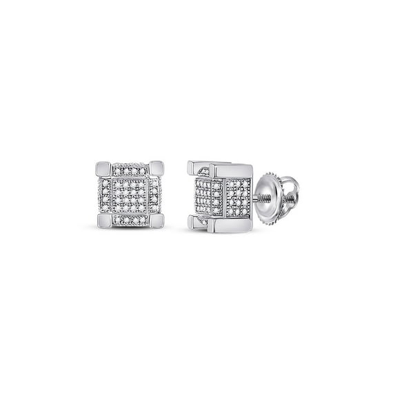 FB Jewels Sterling Silver Mens Round Diamond 3D Square Cluster Stud Earrings 1/2 Cttw In Pave Setting (I2-I3 clarity; J-K color)
