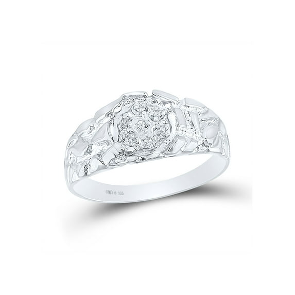 FB Jewels Sterling Silver Mens Round Diamond Cluster Nugget Ring 1/20 Cttw