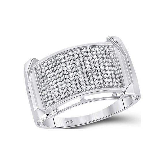 FB Jewels Sterling Silver Mens Round Diamond Rounded Rectangle Cluster Ring 1/2 Cttw