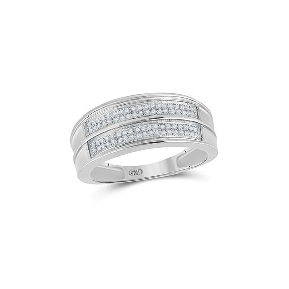 FB Jewels Sterling Silver Mens Round Diamond Wedding Band Ring 1/5 Cttw Size 11