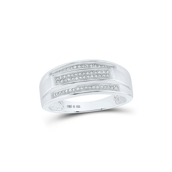 FB Jewels Sterling Silver Mens Round Pave-set Diamond Elevated Band Ring 1/5 Cttw