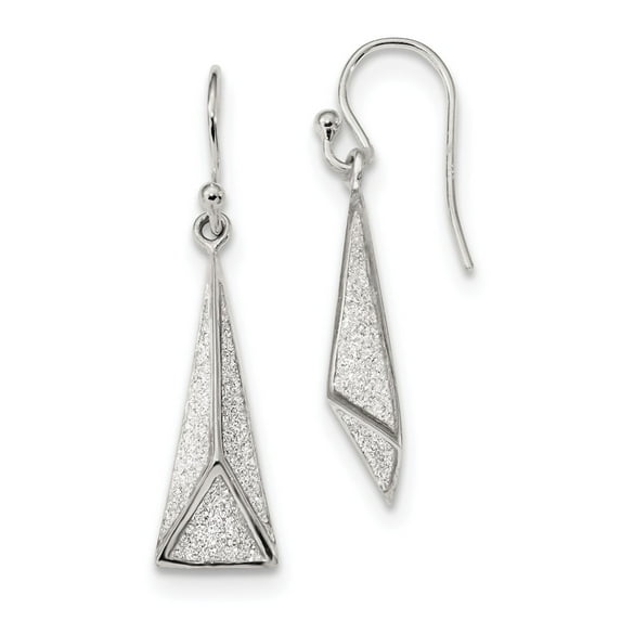 FB Jewels Sterling Silver Polished Enamel Glitter Fabric Triangle Earrings