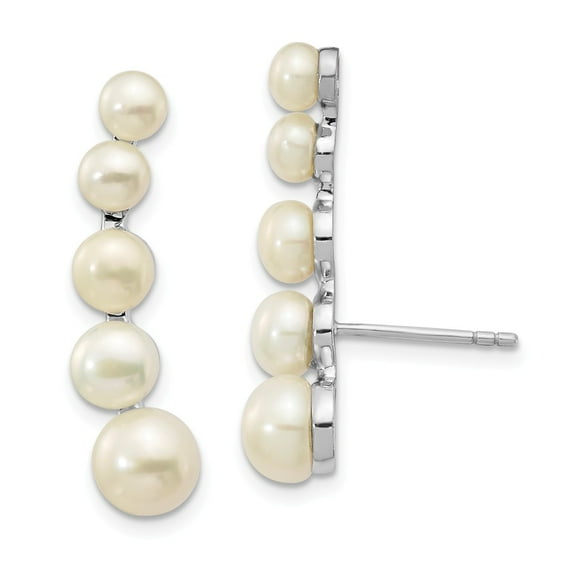 FB Jewels Sterling Silver RH 4-6mm White Button FWC Pearl Ear Climber Post Earrings