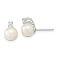 thumbnail image 1 of FB Jewels Sterling Silver RH 8-9mm White Round FWC Pearl CZ Post Earrings, 1 of 2