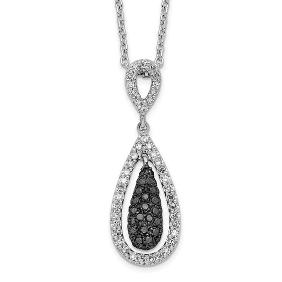 FB Jewels Sterling Silver RP Black and White Diamond Double Teardrop Pendant Necklace