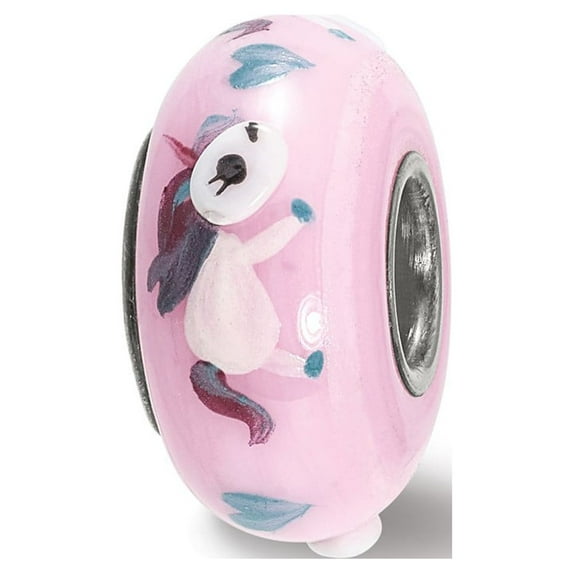 FB Jewels Sterling Silver Reflections Hand Painted Unicorn, Pink Glass Bead