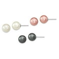 thumbnail image 1 of FB Jewels Sterling Silver Rh-pl 10mm Wht/Rose/Grey Imitation Shell Pearl Earring Set, 1 of 5