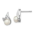 thumbnail image 1 of FB Jewels Sterling Silver Rhodium 6mm FW Cultured Pearl & Diamond Post Ear, 1 of 2