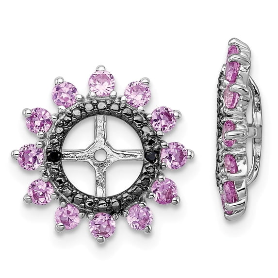 FB Jewels Sterling Silver Rhodium Created Pink Sapphire & Black Sapphire Earring Jack