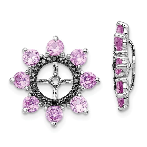 FB Jewels Sterling Silver Rhodium Created Pink Sapphire & Black Sapphire Earring Jack