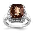 thumbnail image 1 of FB Jewels Sterling Silver Rhodium Diam. & Checker-Cut Smoky Quartz Ring, 1 of 2