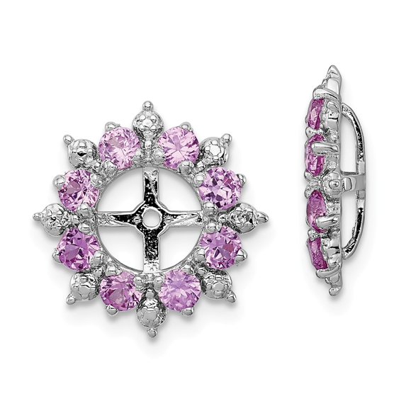FB Jewels Sterling Silver Rhodium Diam. & Created Pink Sapphire Earring Jacket