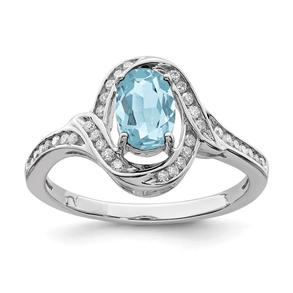FB Jewels Sterling Silver Rhodium Diam. & Light Swiss Blue Topaz Ring