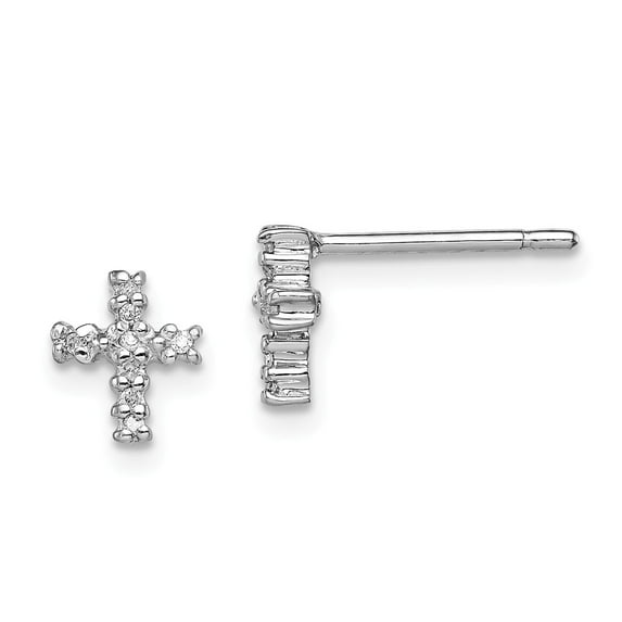 FB Jewels Sterling Silver Rhodium Diamond Cross Post Earrings