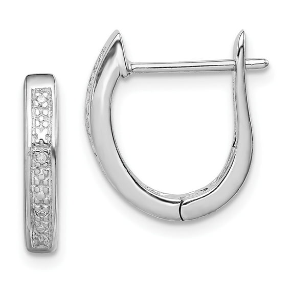 FB Jewels Sterling Silver Rhodium Diamond Hinged Hoop Earrings