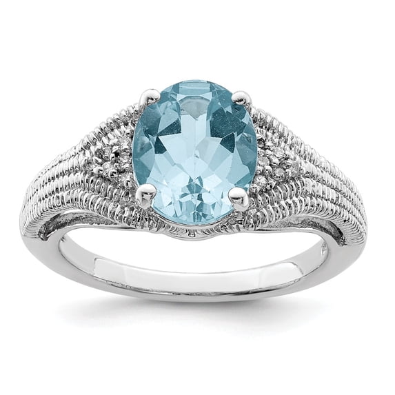 FB Jewels Sterling Silver Rhodium Light Swiss Blue Topaz & Diam. Ring