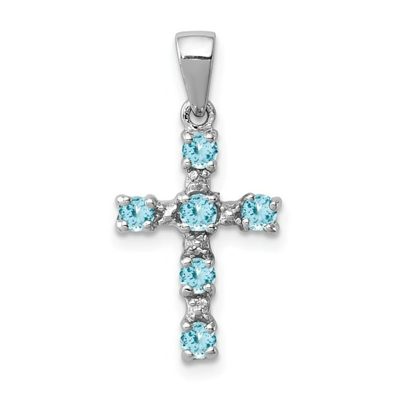 FB Jewels Sterling Silver Rhodium Lt Sw Blue Topaz Cross & Diamond Pendant