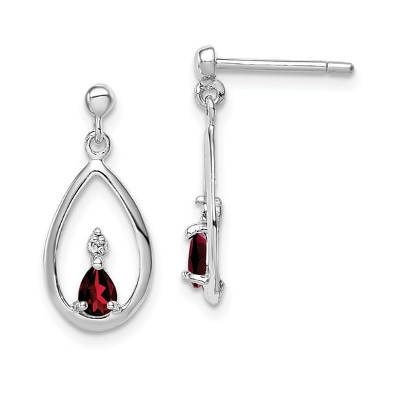 FB Jewels Sterling Silver Rhodium Pear Garnet & Diamond Post Earrings