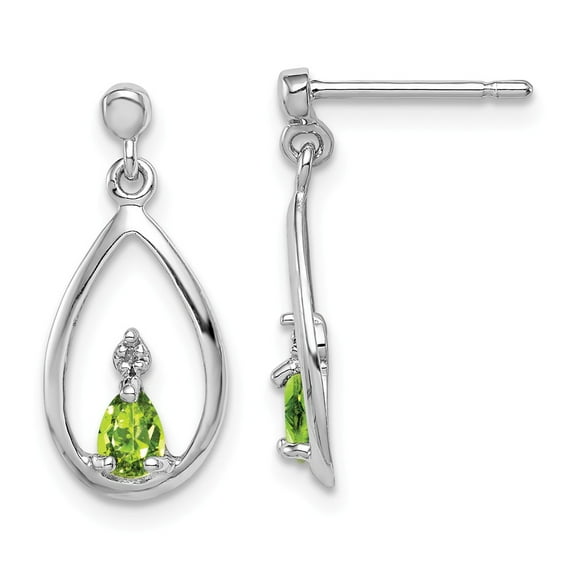 FB Jewels Sterling Silver Rhodium Pear Peridot & Diamond Post Earrings