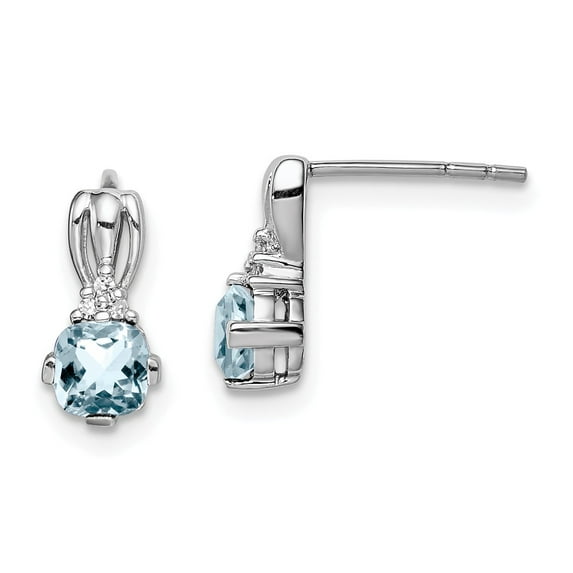 FB Jewels Sterling Silver Rhodium Plated Dia. Aquamarine Round Post Earrings