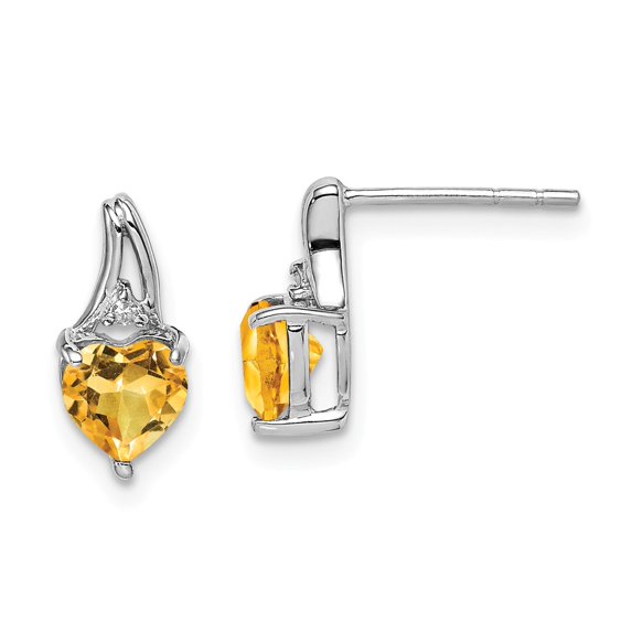 FB Jewels Sterling Silver Rhodium Plated Diamond Citrine Heart Post Earrings