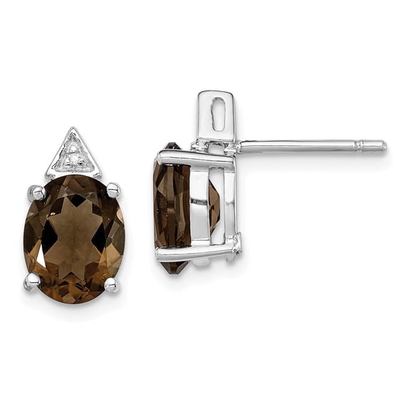 FB Jewels Sterling Silver Rhodium Plated Smoky Quartz Diamond Post Earrings