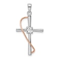thumbnail image 1 of FB Jewels Sterling Silver Rhodium & Rose-tone Polished CZ Cross Pendant, 1 of 3