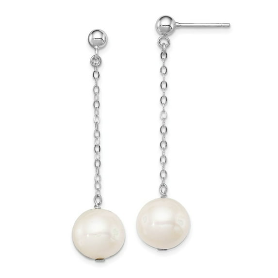 FB Jewels Sterling Silver Rhodium-plated 10mm FW Cultured Pearl Dangle Post Earrings