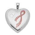 thumbnail image 1 of FB Jewels Sterling Silver Rhodium-plated 24mm Enameled, D/C Pink Ribbon Heart Locket, 1 of 3