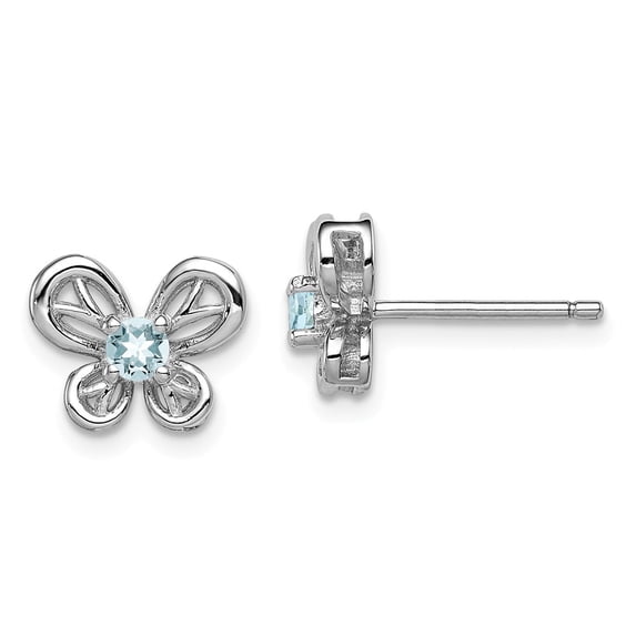 FB Jewels Sterling Silver Rhodium-plated Aquamarine Earrings