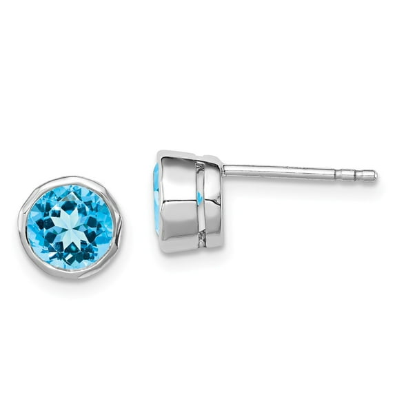 FB Jewels Sterling Silver Rhodium-plated Blue Topaz Circle Stud Earrings