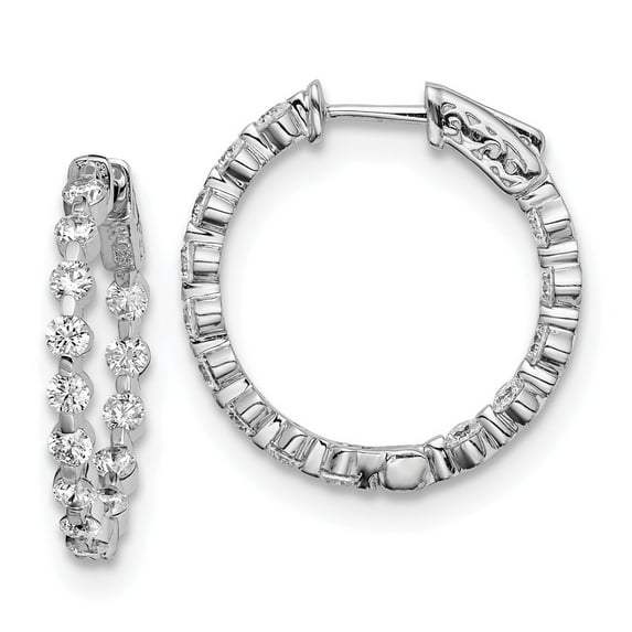 FB Jewels Sterling Silver Rhodium-plated CZ In and Out Hinged Hoop Earrings