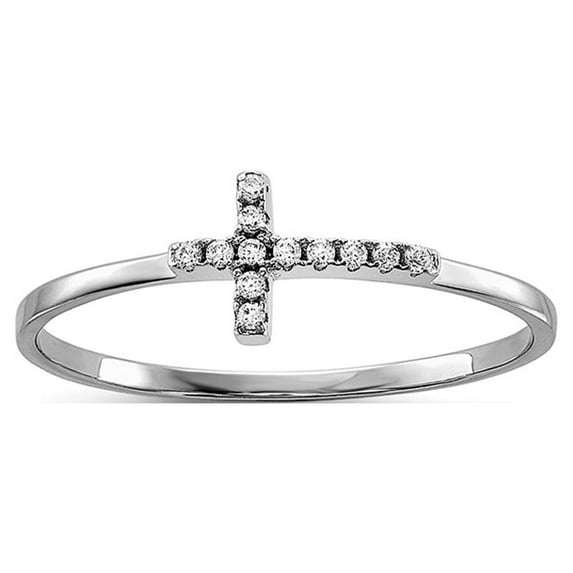 FB Jewels Sterling Silver Rhodium-plated CZ Side Cross Polished Ring