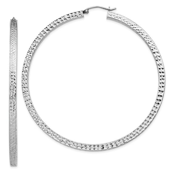 FB Jewels Sterling Silver Rhodium-plated D/C 3x65mm Square Tube Hoop Earrings