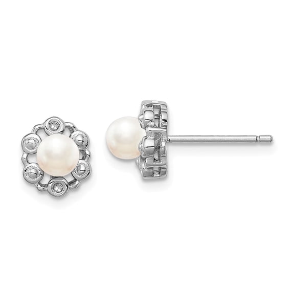 FB Jewels Sterling Silver Rhodium-plated FW Cultured Pearl & Diam. Earrings