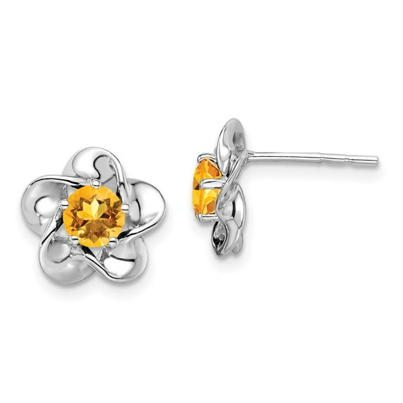 FB Jewels Sterling Silver Rhodium-plated Floral Citrine Post Earrings
