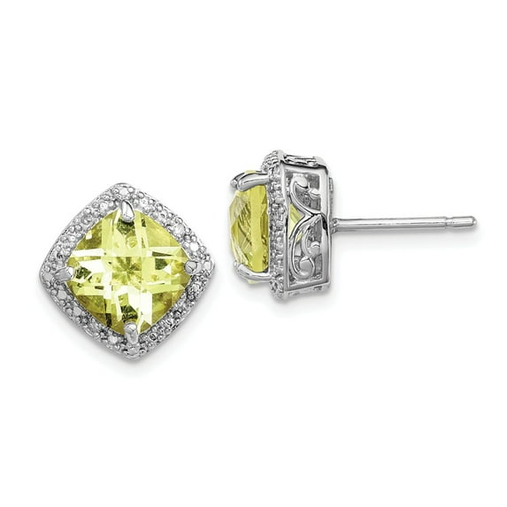 FB Jewels Sterling Silver Rhodium-plated Lemon Quartz and Diamond Earrings