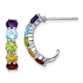 thumbnail image 1 of FB Jewels Sterling Silver Rhodium-plated Multi Gemstone J-Hoop Earrings, 1 of 3